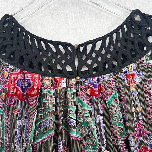 ANTHROPOLOGIE MOULINETTE SOEURS Velvet Burnout Dress Large Black Print Swing - Picture 11 of 16